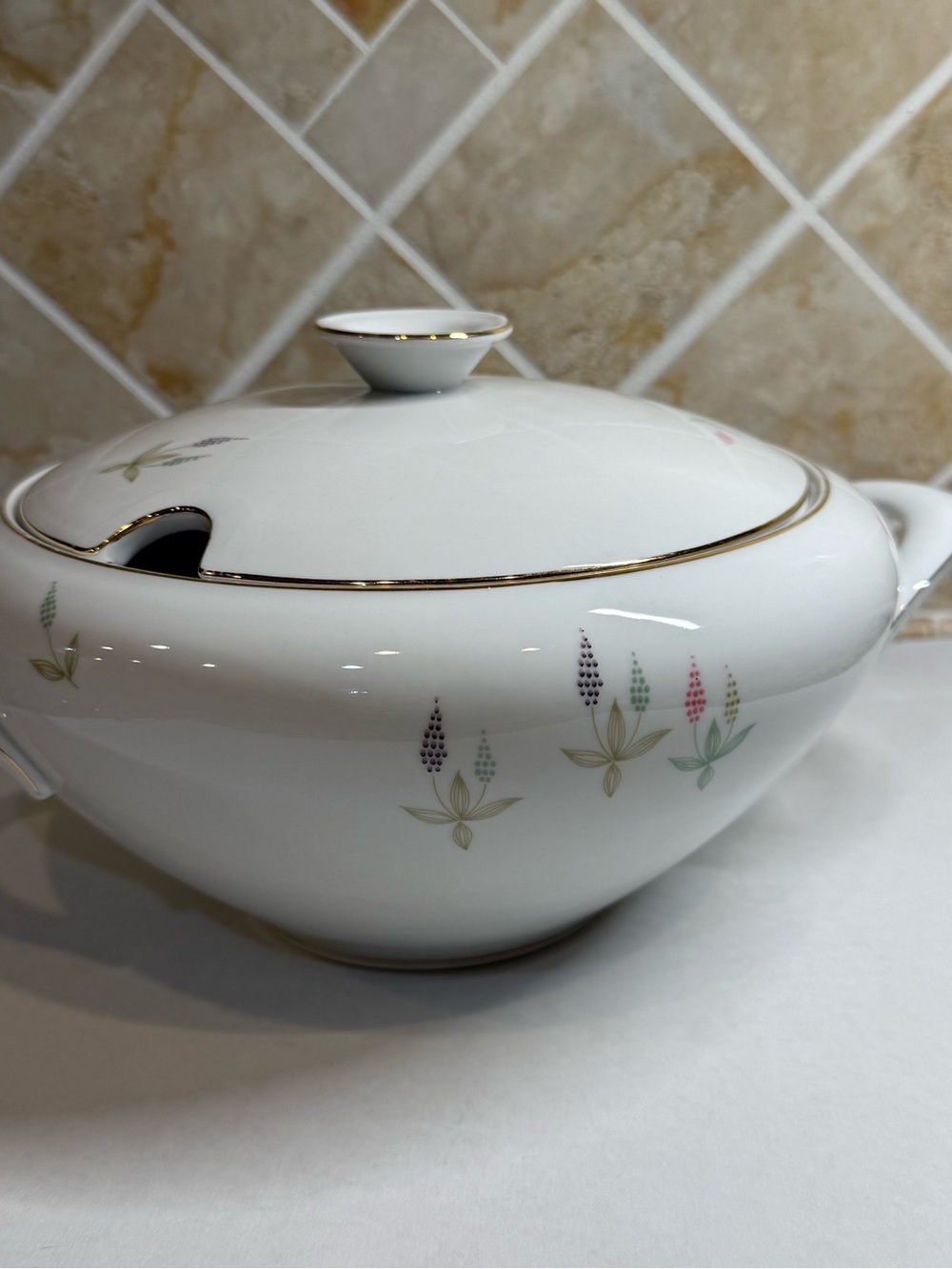 KPM Krister Germany Vintage Porcelain Covered Vegetable Bowl Tureen Gold Floral